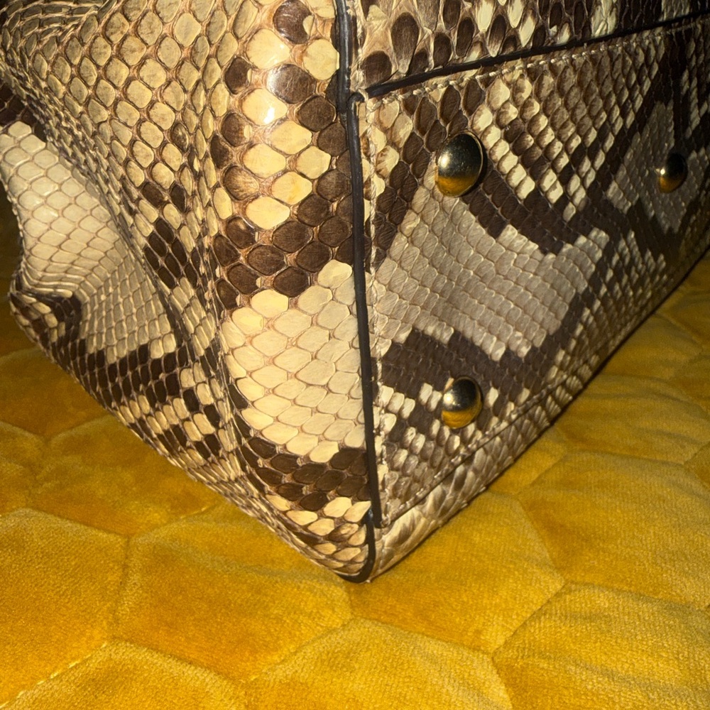 Gucci Python-Print Top Handle Satchel in Tan and … - image 4